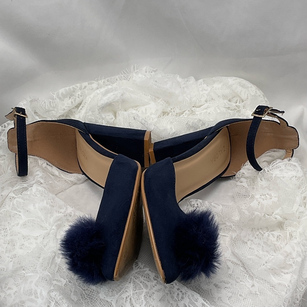 Zalore Women’s Sz6.5 Navy Blue Pointed-Toe Featuring Pom-Poms Women's Heels 0205 - Picture 9 of 15